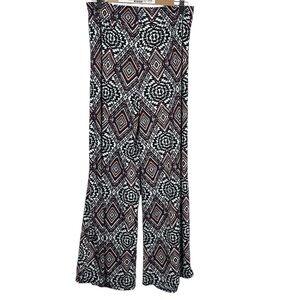 Vintage Boho Printed Wide-Leg Palazzo Pants women’s size medium black burgundy
